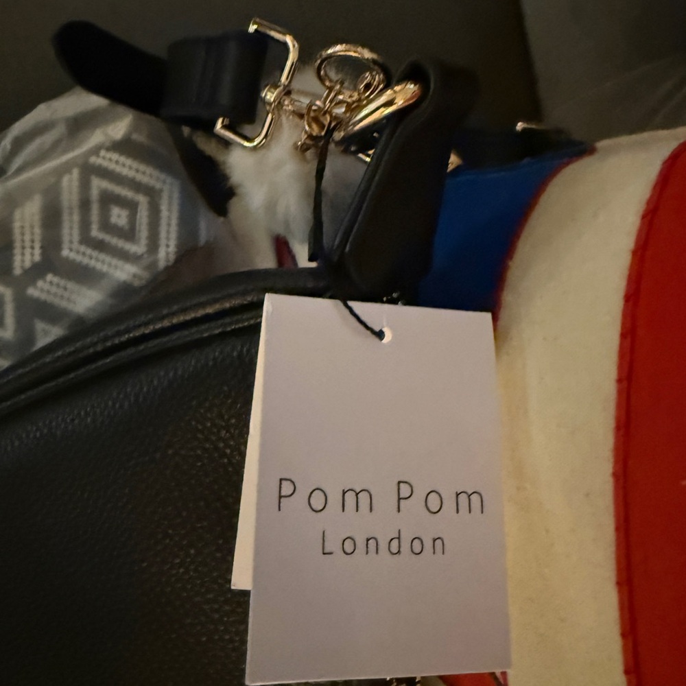 Pom Pom London Black Bag with Patterned Strap